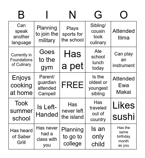 Untitled Bingo Card