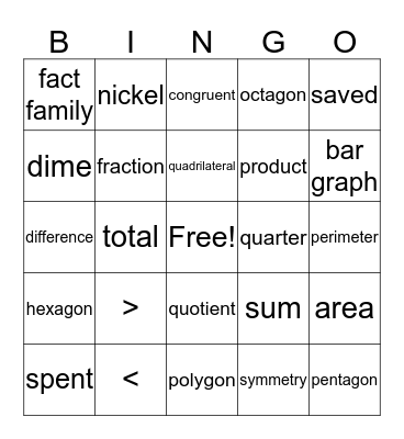 Math Vocabulary Bingo Card