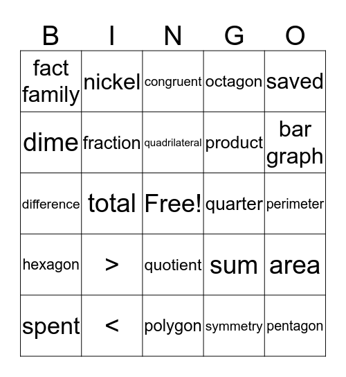 Math Vocabulary Bingo Card