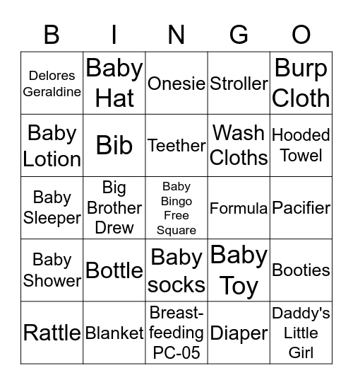 Casey's Baby Shower Bingo Card