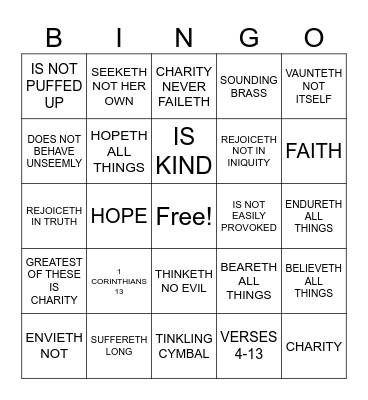 1 CORINTHIANS 13 Bingo Card