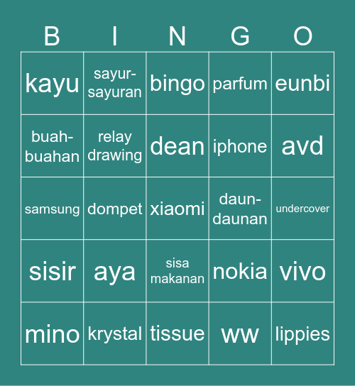 nana Bingo Card