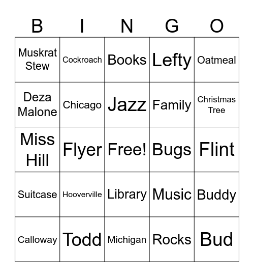 Bud, Not Buddy Bingo Card