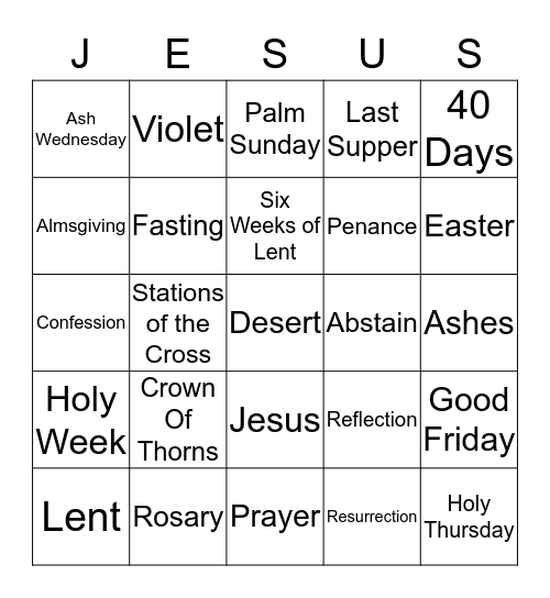 Lent Bingo Card