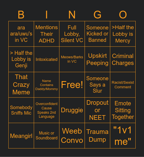 Custom Lobby Bingo Card