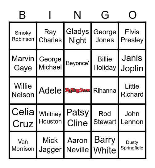 Rolling Stone Best Singers of All Time List Bingo Card