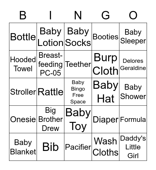 Casey's Baby Shower Bingo Card