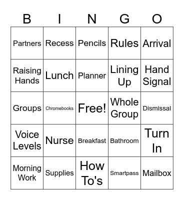 Classroom Procedures! Bingo Card