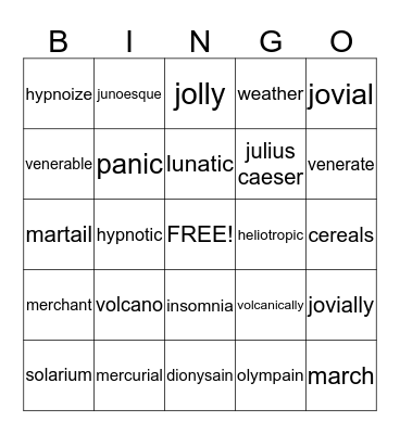 vocab 10 Bingo Card
