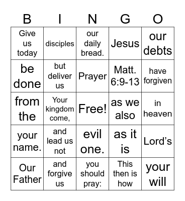 Lord’s Prayer Bingo Card