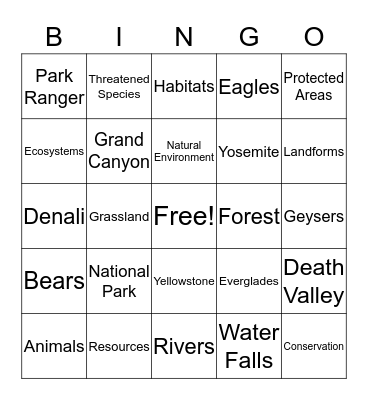 National Park Bingo Card