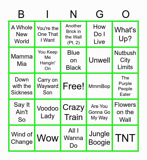 MUSIC BINGO at the Ann Arbor Eagles! Bingo Card