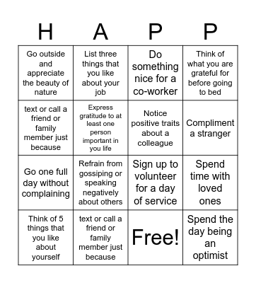 14 Days of Gratitude Challenge Bingo Card
