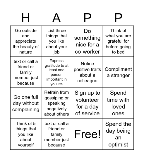 14 Days of Gratitude Challenge Bingo Card
