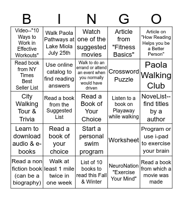 EXERCISE YOUR MIND--READ! Bingo Card