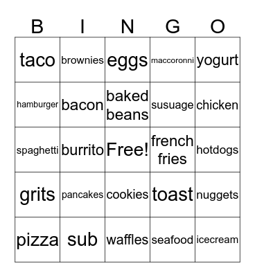 Meal Bingo Card