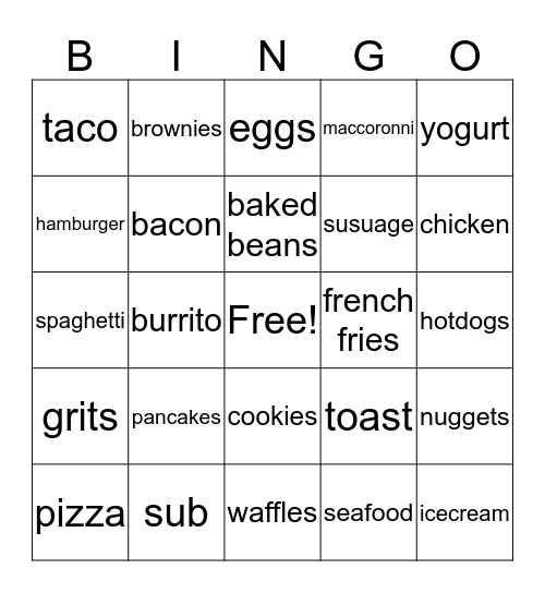 Meal Bingo Card