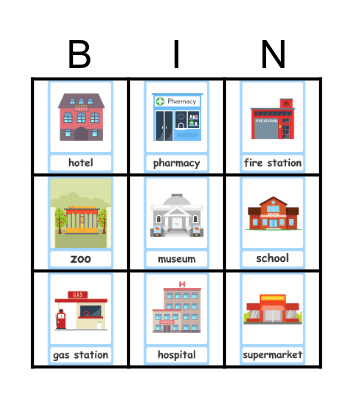 Places in the city Bingo Card