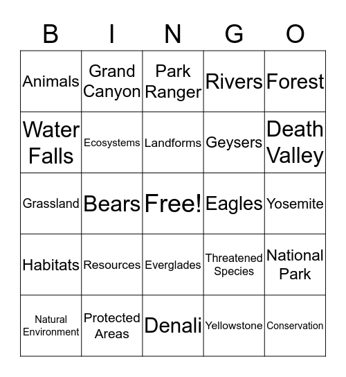 Our National Parks Bingo Card