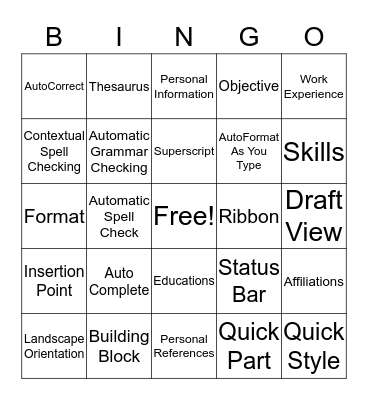Lesson 3 Bingo Card