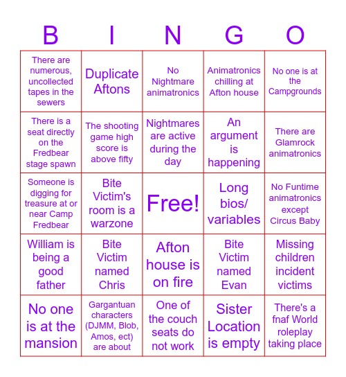 TPR:R 1983 Public Server Bingo Card