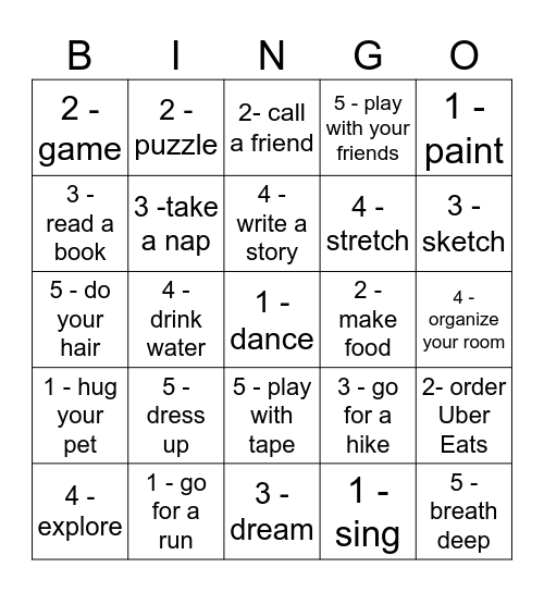 Mental Health Bingo Card