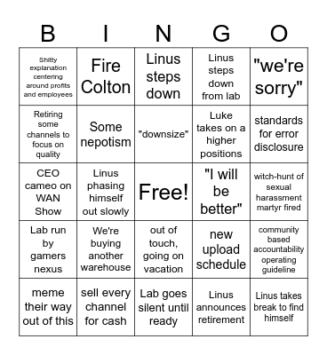 LTT Bingo Card