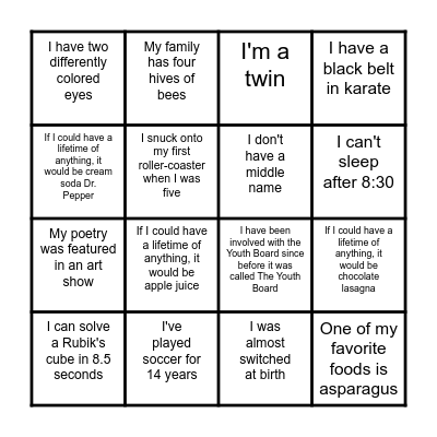 YB Bonding Day BINGO Card