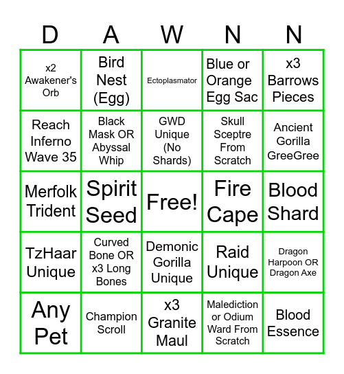 Ghoul's New Dawnn Bingo >:) Bingo Card