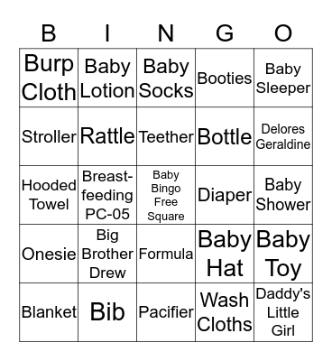 Casey's Baby Shower Bingo Card