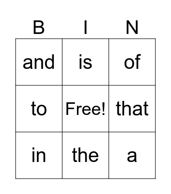 Sight Words 1-10 Bingo Card