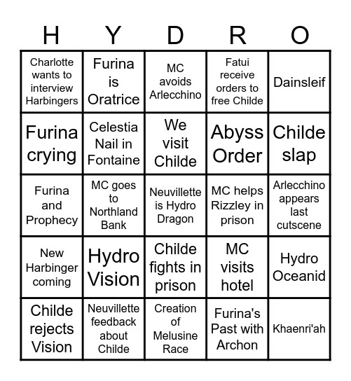 Fontaine Bingo Card