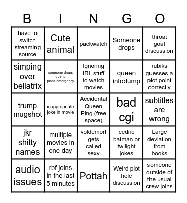 Movie Night Bingo Card