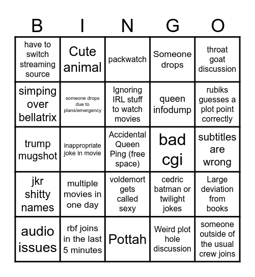 Movie Night Bingo Card