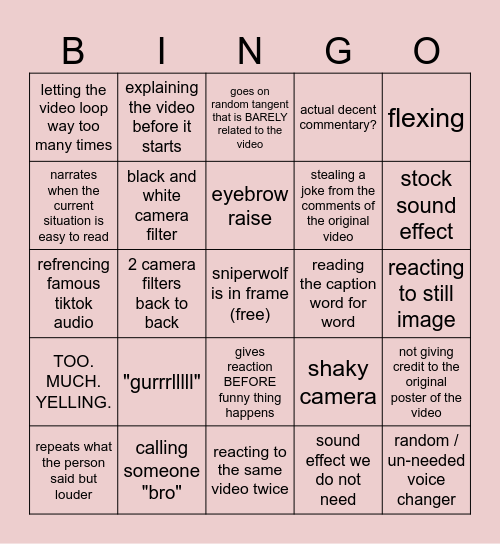 Ssniperwolf Bingo Card