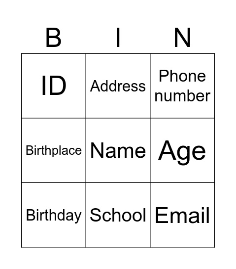 Untitled Bingo Card