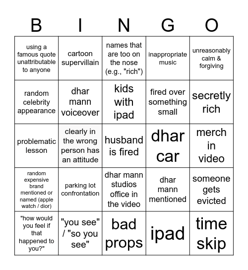 Dhar Mann Bingo v2 Bingo Card