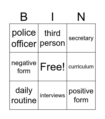 Vocabulary Bingo Card