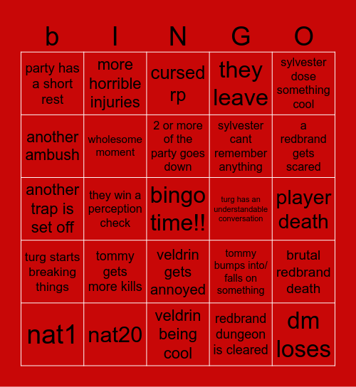 lost mines of phandelver session 6 "the rebrand bandits" Bingo Card