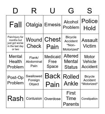ED "BINGO" CARD Bingo Card