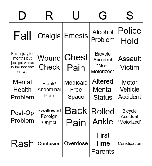 ED "BINGO" CARD Bingo Card