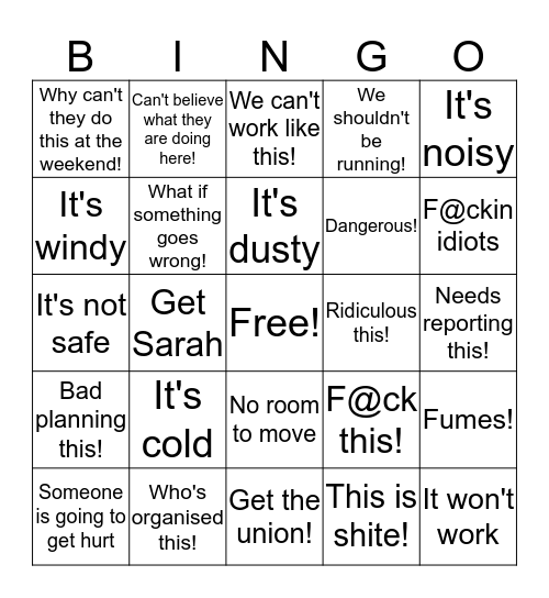 Bingo Whinge Bingo Card