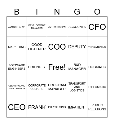 CORPORATE CULTURE Bingo Card