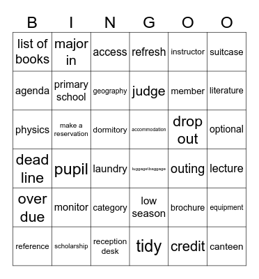 school life & travel     Bingo Card