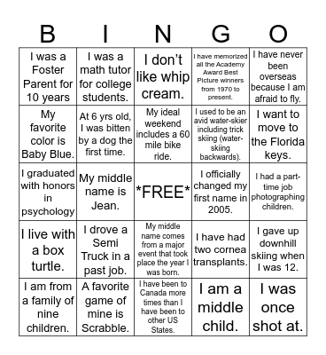 Who am I? Bingo Card