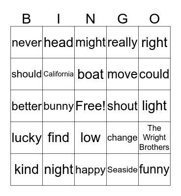 Ist Grade February 18th 2016  theme 4 week 4 Bingo Card