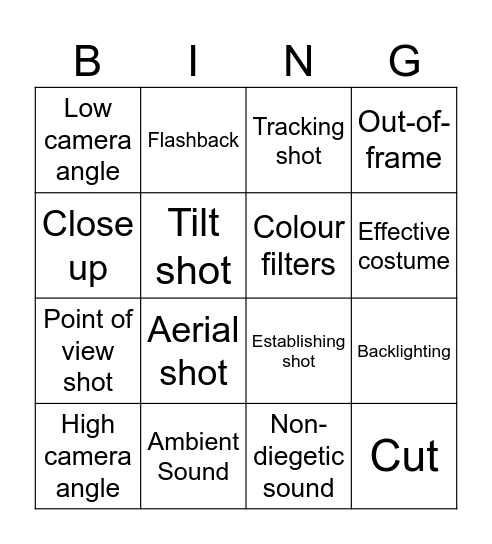 Film Techniques Bingo Card