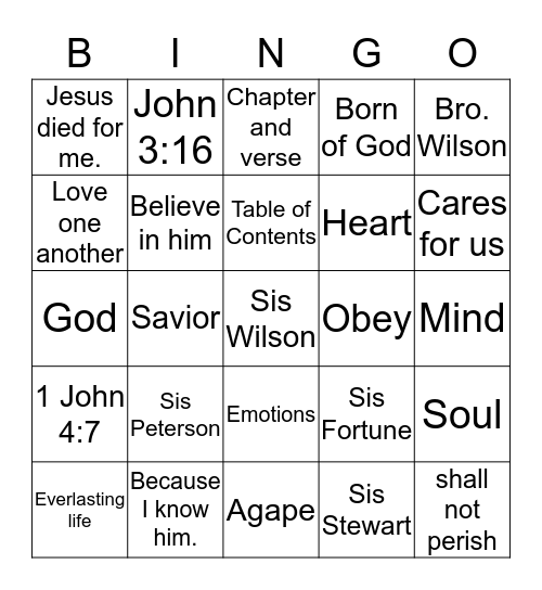 Why Should I Love God Bingo Card