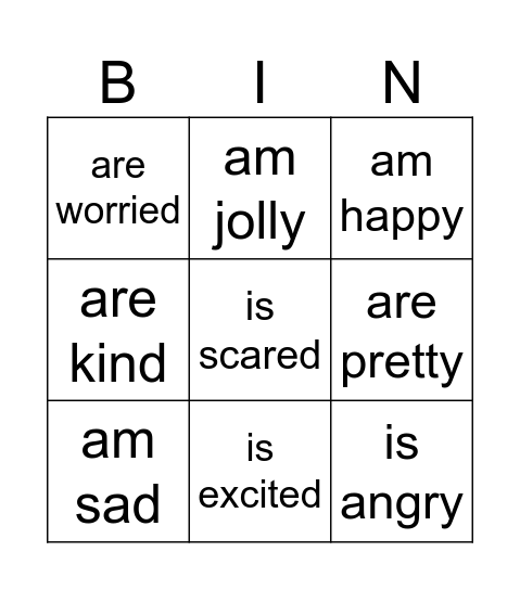 The verb 'to be' Bingo Card