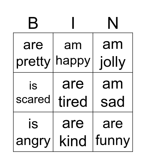 The verb 'to be' Bingo Card